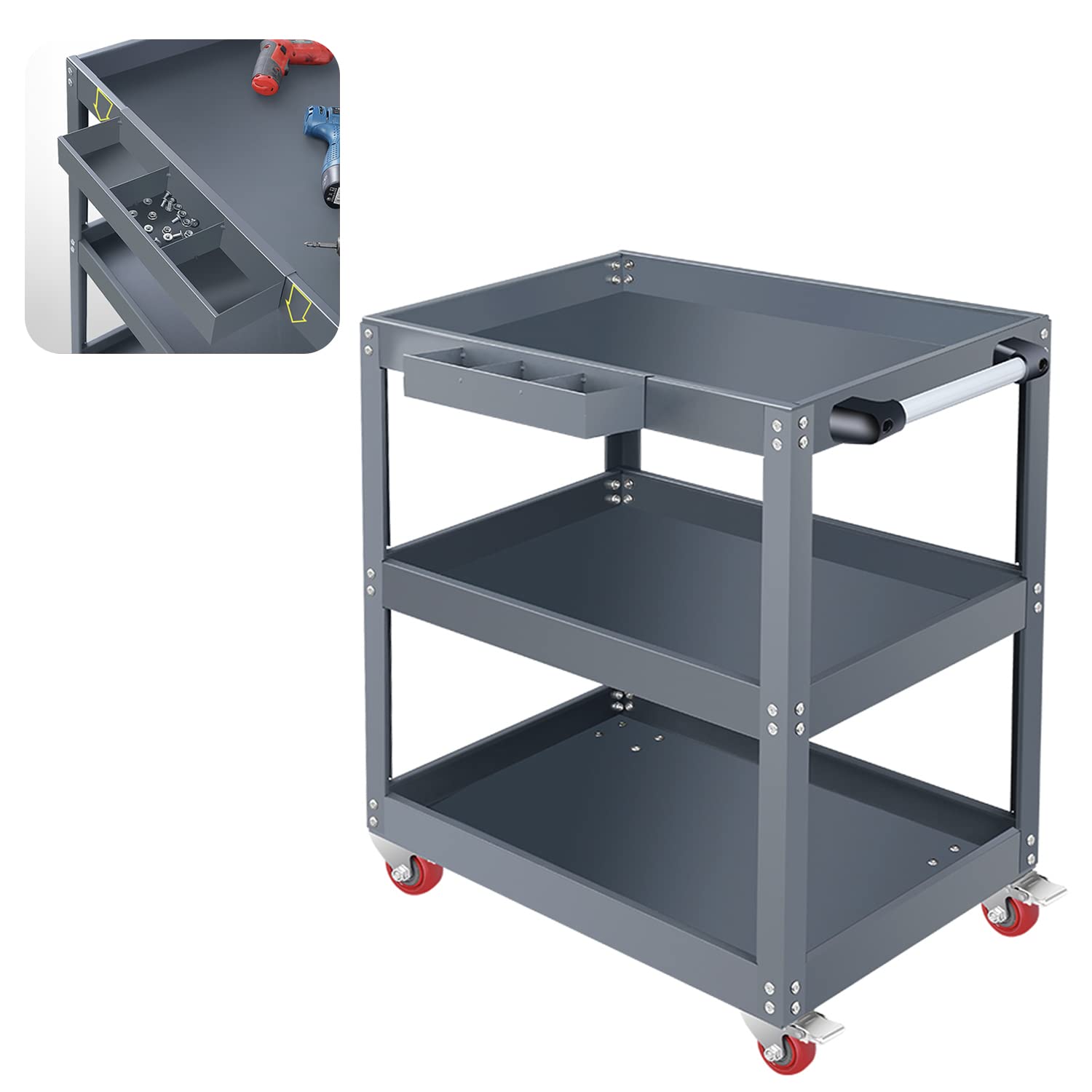 Buy 3Tier Utility Rolling Tool Cart, 661Lbs Capacity Heavy Duty Mobile