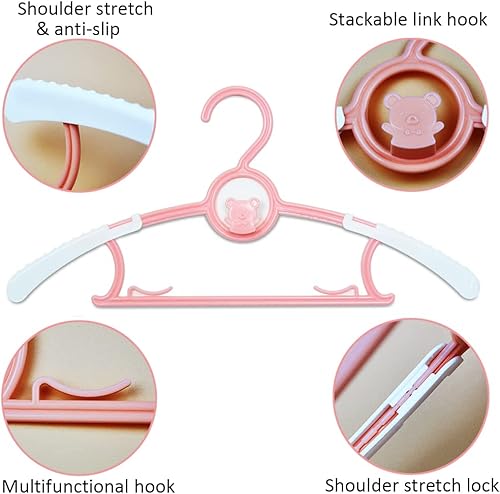 Miniatura 3 de Perchas para ropa para niños paquete de 20 perchas para niños 3 en 1 de plástico ligero ajustable de 11 a 14 pulgadas antideslizantes y extensibles