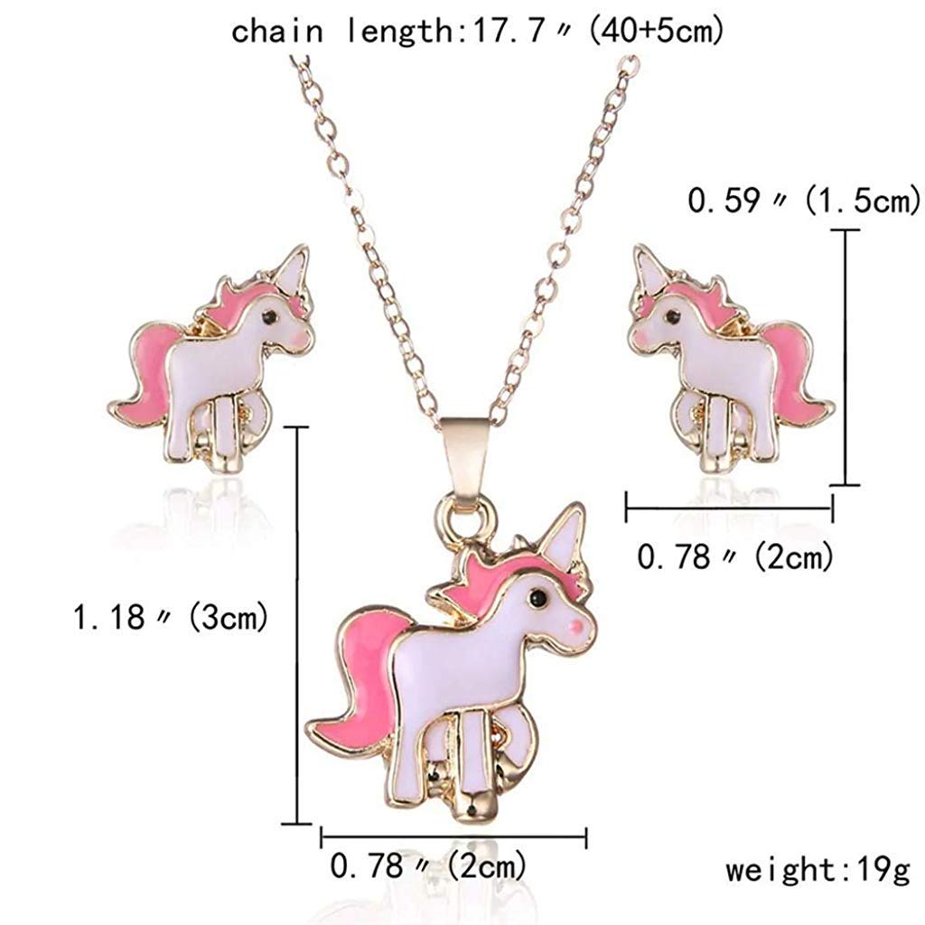 SANNIDHI� Unicorn Necklace Jewellery Set for Girls Alloy Unicorn Chain Pendant with Earring for Girls and Women Stylish Cute Unicorn Design Stud Earring & Necklace for Girls Gift, Pink – 3 Pcs