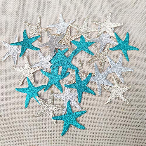 Mybbshower Glitter Paper Starfish Confetti For Birthday Party Table Scatter Beach Theme Party Wedding Decorations Diy Crafts Pack Of 150 (Teal Gold Silver) #TOP1