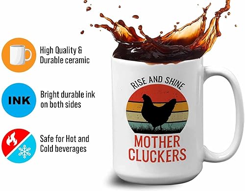 Miniatura 4 de Taza de café de granjero de 15 onzas, color blanco  Rise and Shine Mother Clucker  Funny Farming Farmhouse Chicken Cluck Hens Hatcher Chicks Egg