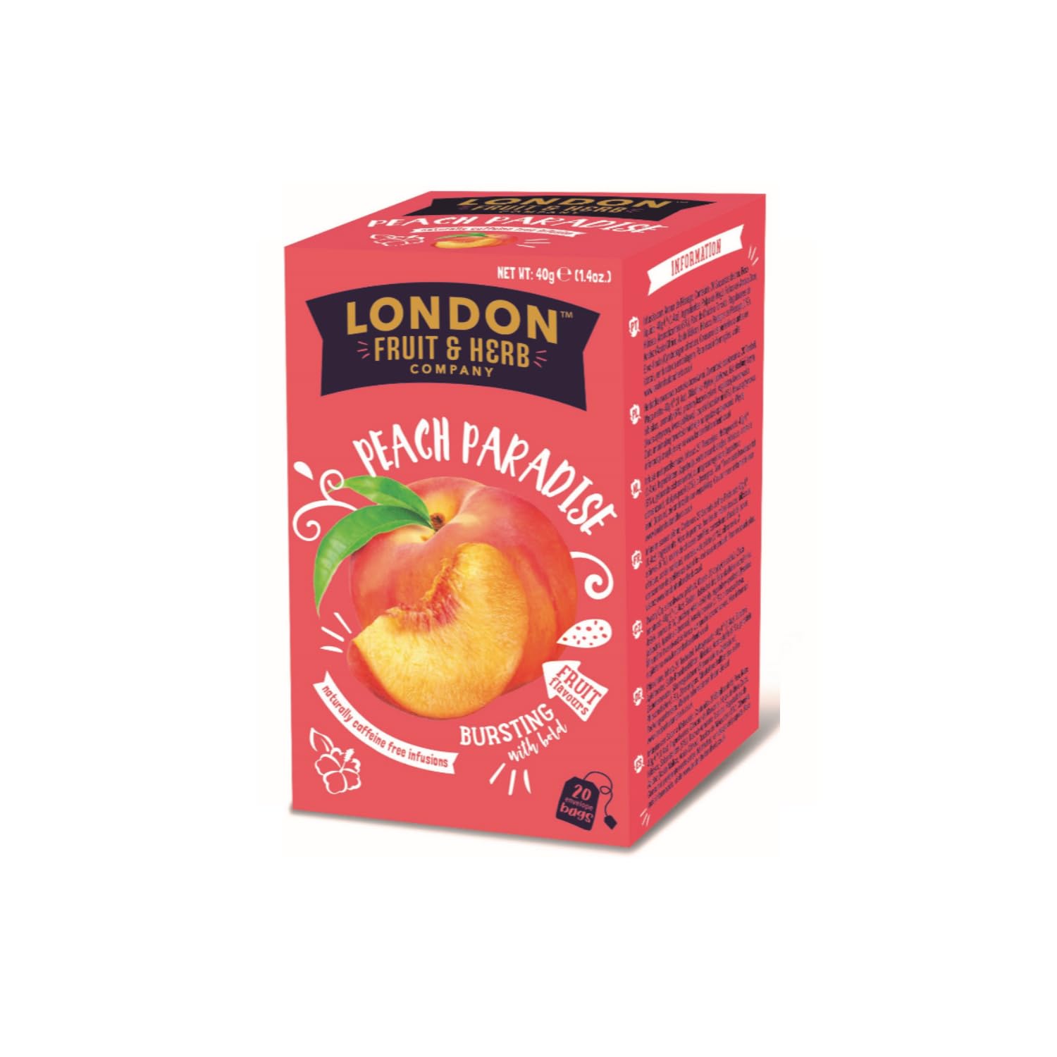 London Fruit® | Herbata ziołowa z brzoskwini i trawy cytrynowej | Pojedyncze saszetki naparu owocowego Naturalnie bez kofeiny - 6 x 20 filtrów (240 gr)