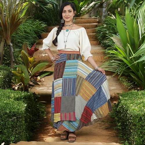 Image of Agan Boho Maxi Wrap Skirt for Women, Tie Dye Cotton Long Flowy Summer Skirt