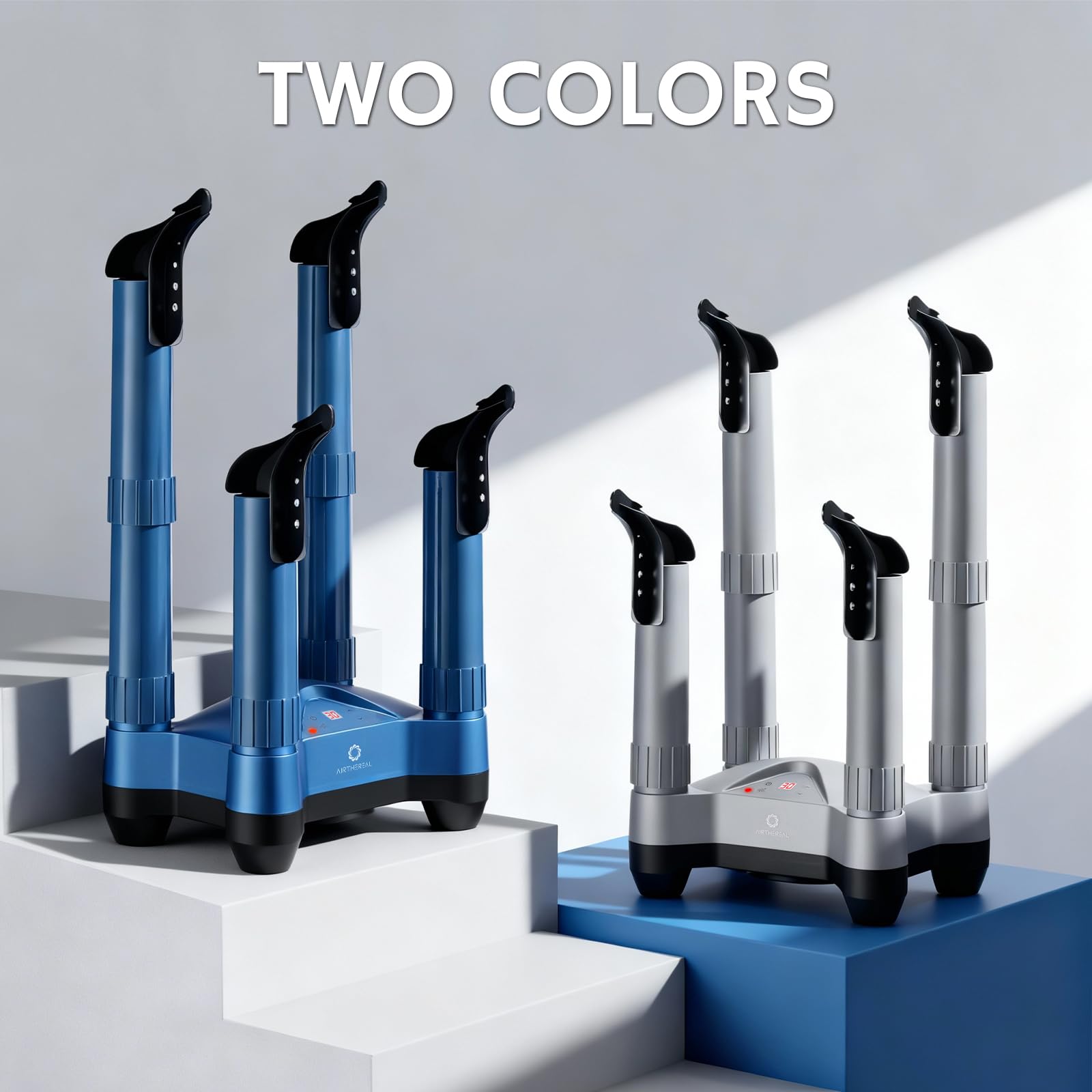 AIRTHEREAL SD20 Secador de Zapatos & Desodorizador Ozono | Secador Eléctrico 4 Brazos para Botas de Fútbol (Mundial), Senderismo, Esquí & Trabajo | Con Temporizador, Azul