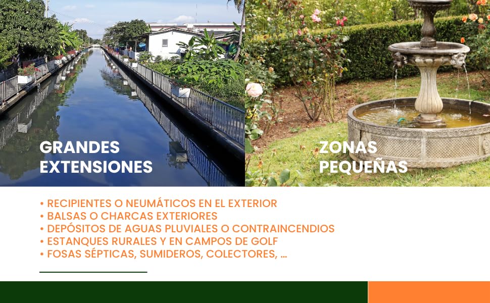 Liquido larvicida anti mosquitos I Elimina larvas y pupas de mosquitos I control en aguas estancadas, residuales, para superficies aquaticas I SIN BIOCIDAS