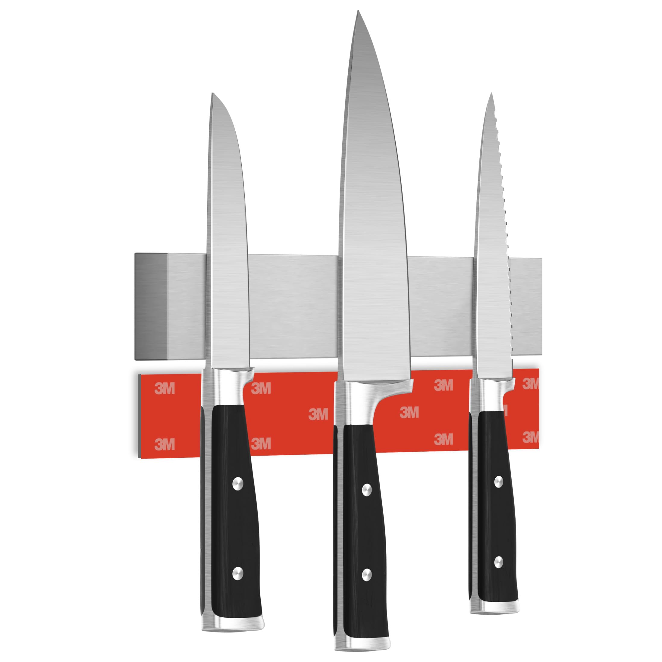 CUCINO Messer Magnetleiste selbstklebend - Vergleichssieger mit extra starkem Magnet - Einfache Montage mit 3M Klebeband ohne Bohren, aus Premium-Edelstahl - 25cm