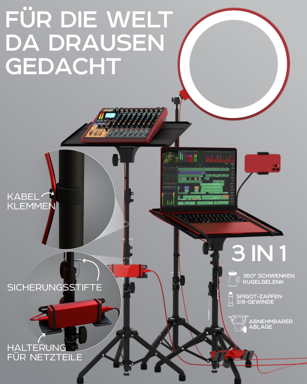 Projektor-Stativ, höhenverstellbar 27"-62" & Boden-Projektor-Stativ, tragbarer Laptop-Ständer, Kamera & Licht & Kugelgelenk – gut verarbeitet, einfach zu justieren, DJ-Rack & Musik- oder Filmständer