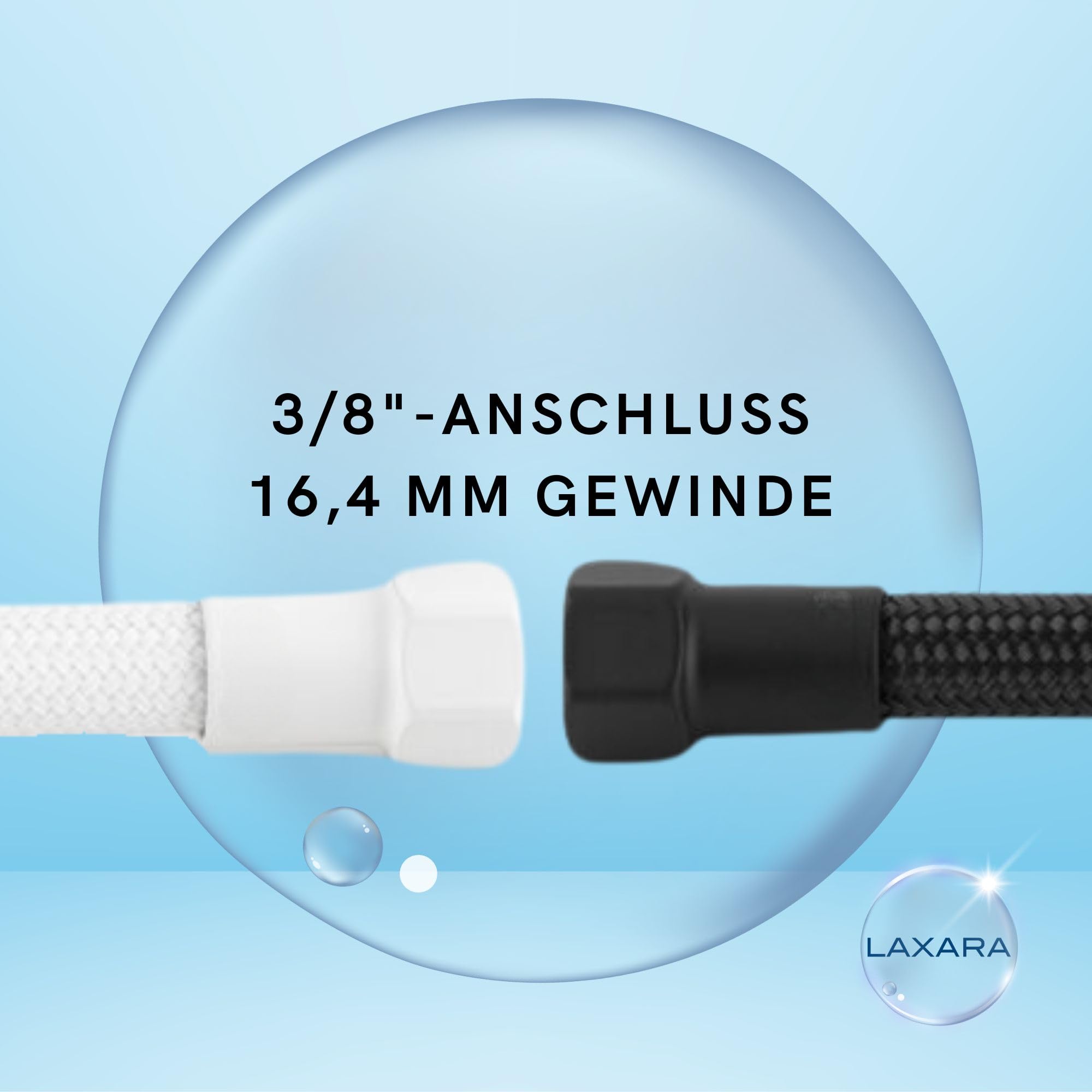 Set di collegamento Premium bianco opaco, valvola angolare 1/2" x 3/8", tubo flessibile 3/8" x M10, con nastro in teflon, certificato DVGW, per cucina, bagno e acqua potabile, per rubinetto