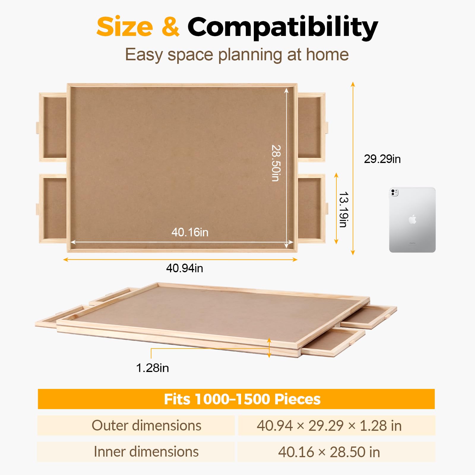 Tablero giratorio de 2000 piezas con 4 cajones, mesa de rompecabezas portátil de madera de 29.7 x 41.3 pulgadas con cubierta giratoria Lazy Susan para adultos