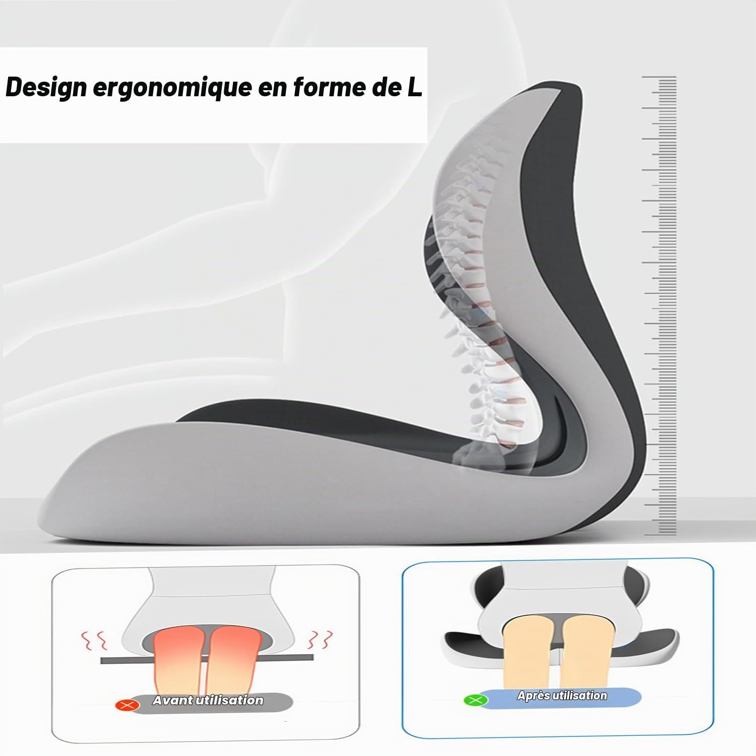 Coussin D'assise Orthopédique avec Soutien Lombaire,Coussin Ergonomique de Siège en Mousse Mémoire de Forme de L pour la Maison,la Voiture,Les Fauteuils Roulants et Les (Gris)