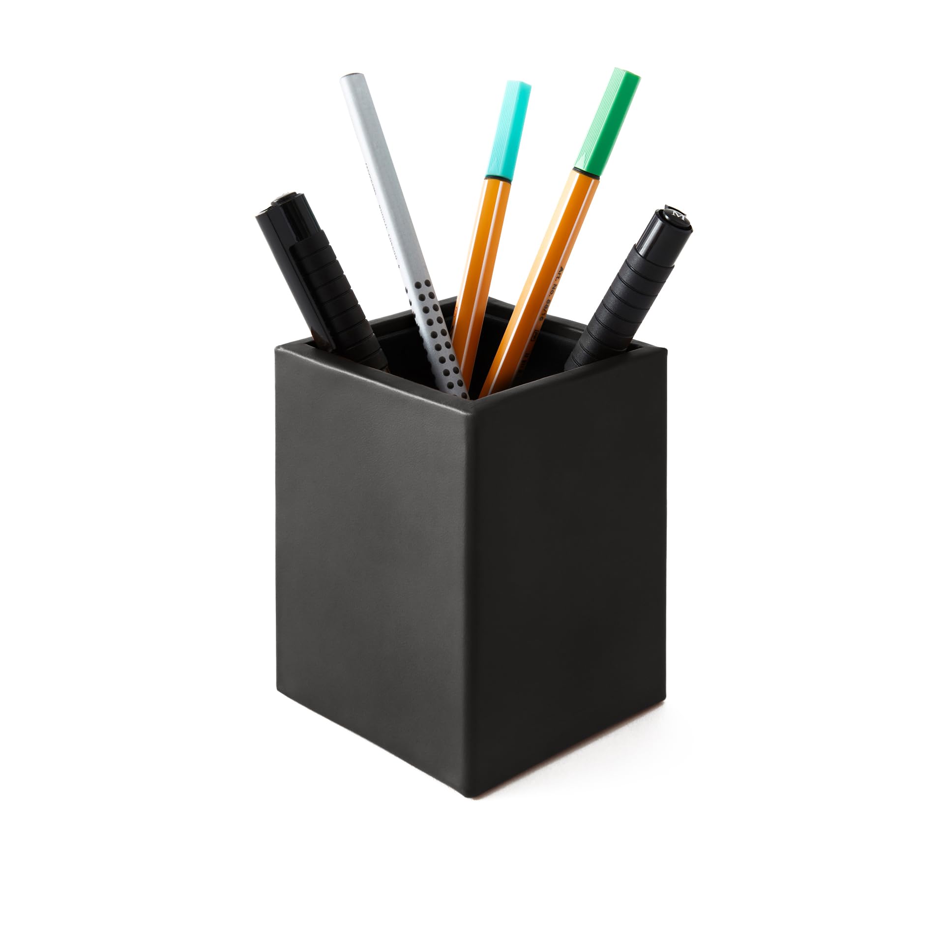 Eglooh - Minerva - Schreibtisch Stiftehalter Leder Anthrazit Grau - Quadratisches Design und handgefertigte Ausführungen - cm 7 x 7 x H.9,5 - Vollständig in Italien hergestellt