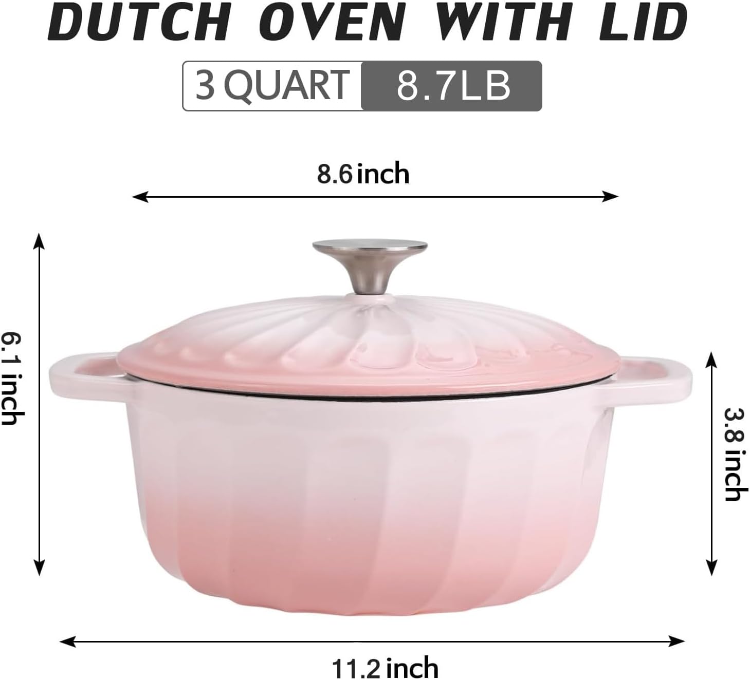 Enameled Cast Iron Dutch Oven Pot with Lid, 3 QT Dutch Oven for Bread Baking, Heavy Duty Cast Iron Pot for Braising, Cook, Bake, Oven Safe across All Cooktops (Gradient Pink,3 QT) - Image 2