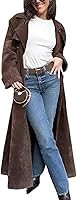 utcoco Women's Faux Suede Long Trench Coat with Belt - Notched Lapel Double Breasted Pea Overcoat
