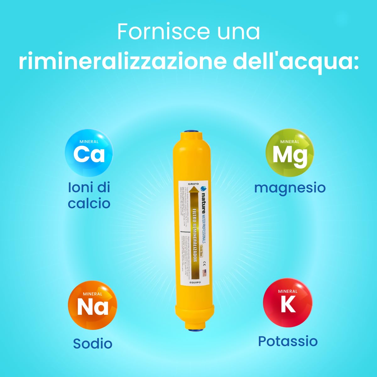 NATURE WATER PROFESSIONALS Filtro rimineralizzante - Ideale come sostituto dell'osmosi inversa - Fornisce ioni di calcio, magnesio, sodio e potassio all'acqua - Professionisti dell'acqua naturale