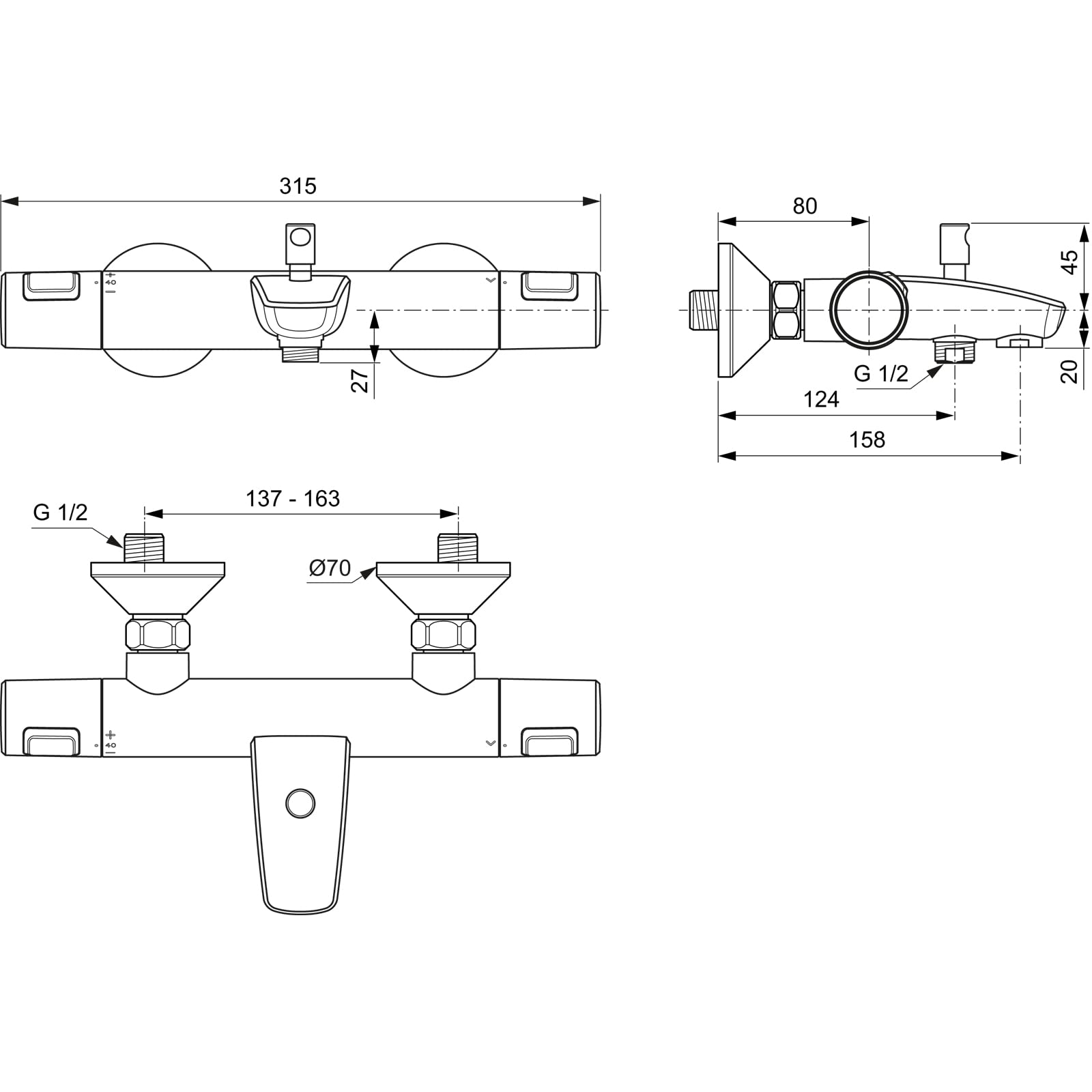 Ideal Standard A7206AA Ceratherm T25 termostat łazienkowy natynkowy, chrom
