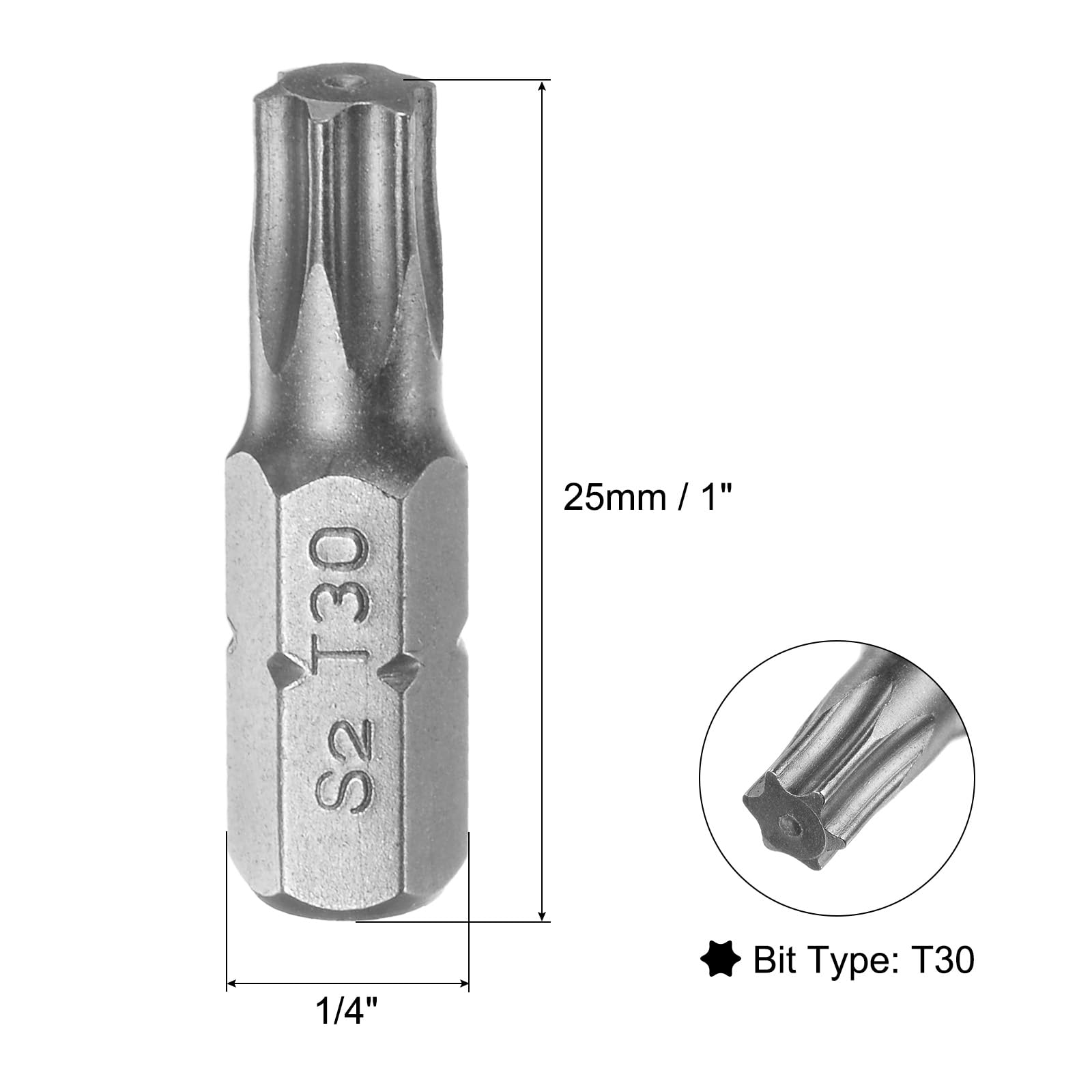 Uxcell Torx-Bits 1/4 Zoll – 4 Stück Magnetische Schraubendreher-Bits T30, 25 Mm Länge, Aus S2-Stahl, Für Akkuschrauber & Handwerkzeug