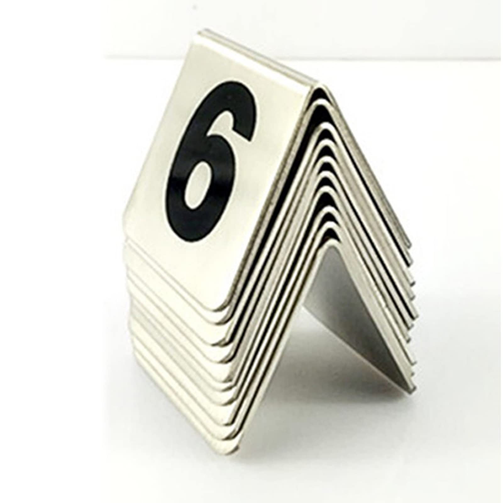 MYUYEE Meal Place Cards For Restaurant Cafés Table Numbers - Stainless Steel Tent Style Table Numbers 1 To 50/100 - Stackable Digital Card Signs Plates - Reusable (1 To 100-5X5Cm)