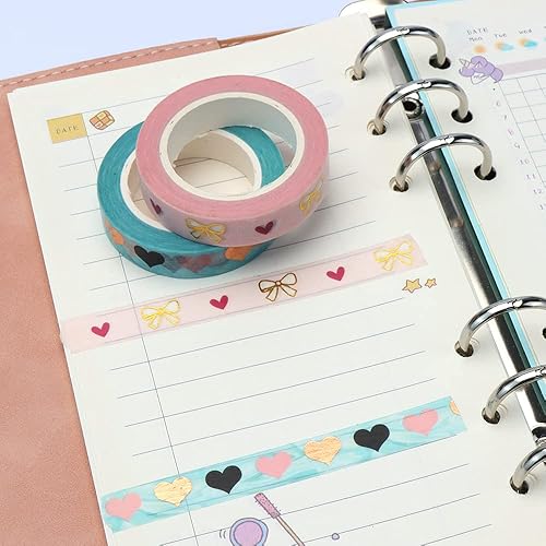 Miniatura 6 de NatSumeBasics Juego de cintas washi de aluminio, 2 unidades de 0.2 pulgadas x 21 pies, cinta adhesiva rosa y azul para embalaje, álbumes de