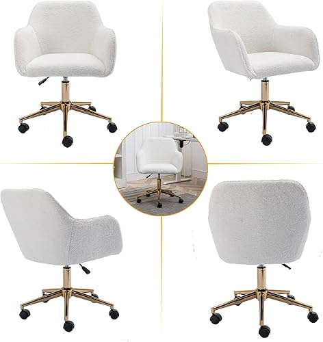 Miniatura 7 de Silla de escritorio moderna de piel sintética, silla tapizada y esponjosa para oficina en casa, silla de tocador de maquillaje para adolescentes y