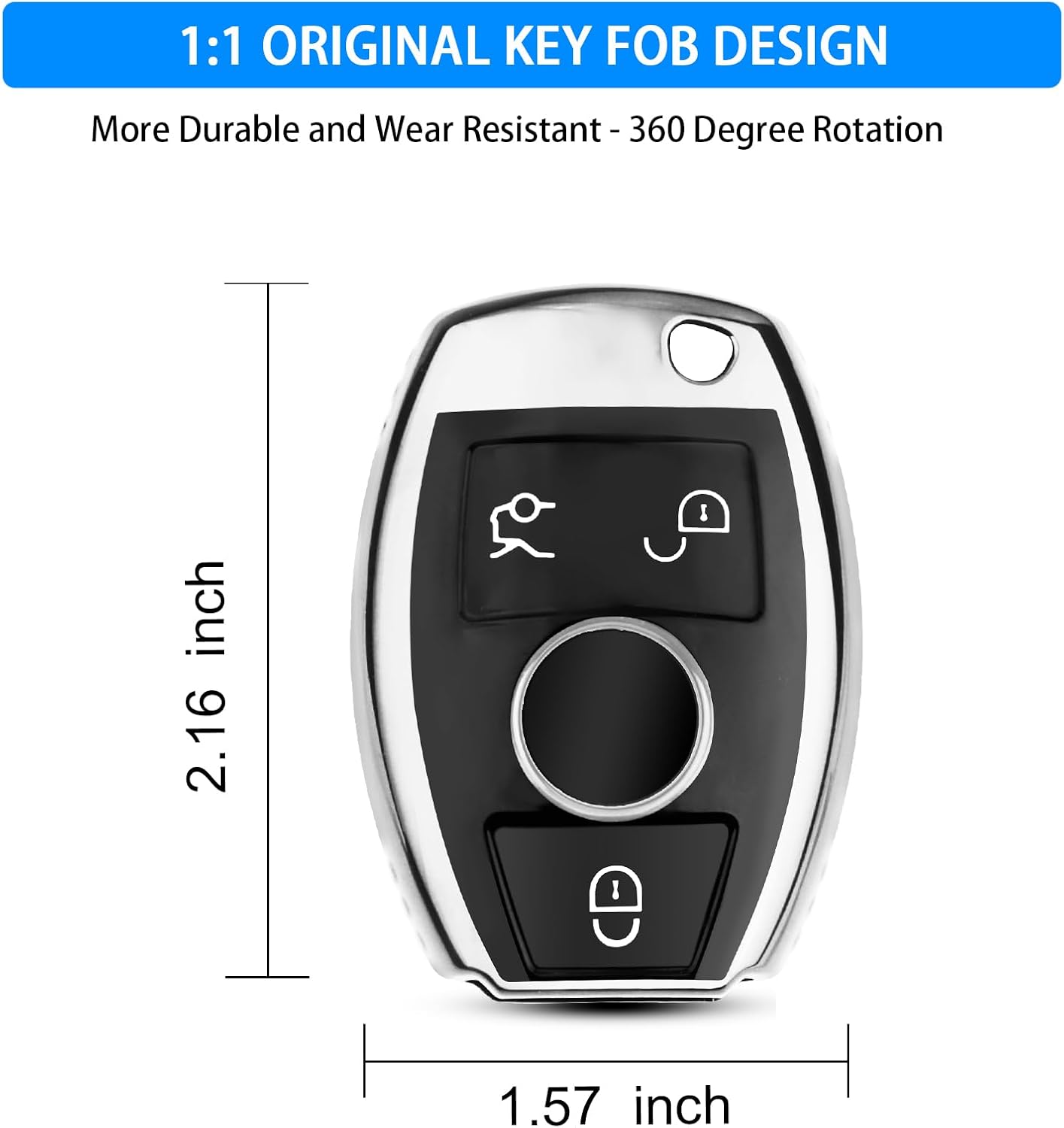 QBUC for Mercedes Benz Key Fob Cover, Key Fob Case for Mercedes Benz C E M S CLS CLK GLK GLC G Class, TPU Full Protection Key Fob Shell Compatible Keyless Smart Key Fob(Sliver) - Image 2