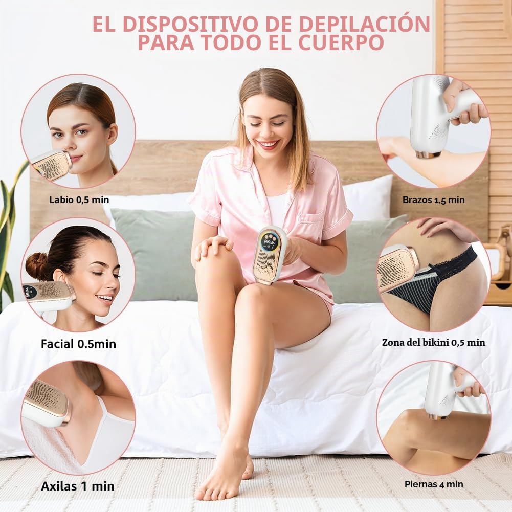AOOWU Depiladora Laser IPL, 3 en 1 Laser Depilacion con Mode HR/SC/RA, Energía Depiladora Luz Pulsada con 9 Nivel, Laser Depilacion para Labio Superior, Cara, Axila, Brazo, Línea del Bikini, Pierna