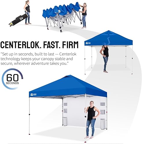 Miniatura 6 de CROWN SHADES Tienda de campaña con toldo, refugio portátil de 10 x 10 pies para exteriores con pared lateral de bolsillo, bloqueo central de empuje,