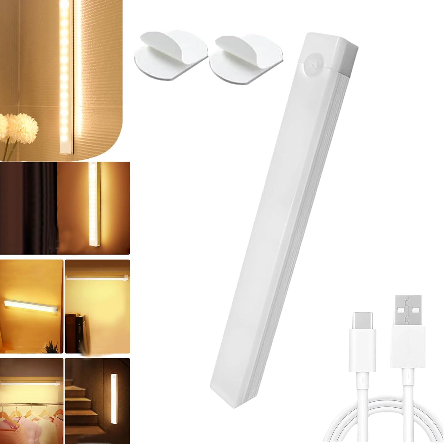 Punch-Free Smart Sensor Magnetic Rechargeable Led Lights, 4 In Motion Sensor Light Indoor, Rechargeable Motion Activated Cabinet Lights, Cordless Under Cabinet Bedroom Stair Led Lighting (Warm,1)