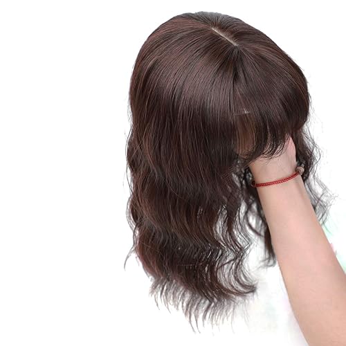 Miniatura 5 de Flequillo para la frente postizo con clip en la parte superior Snythetic, base de piel, peluca ondulada de agua, 13.8 in, marrón oscuro