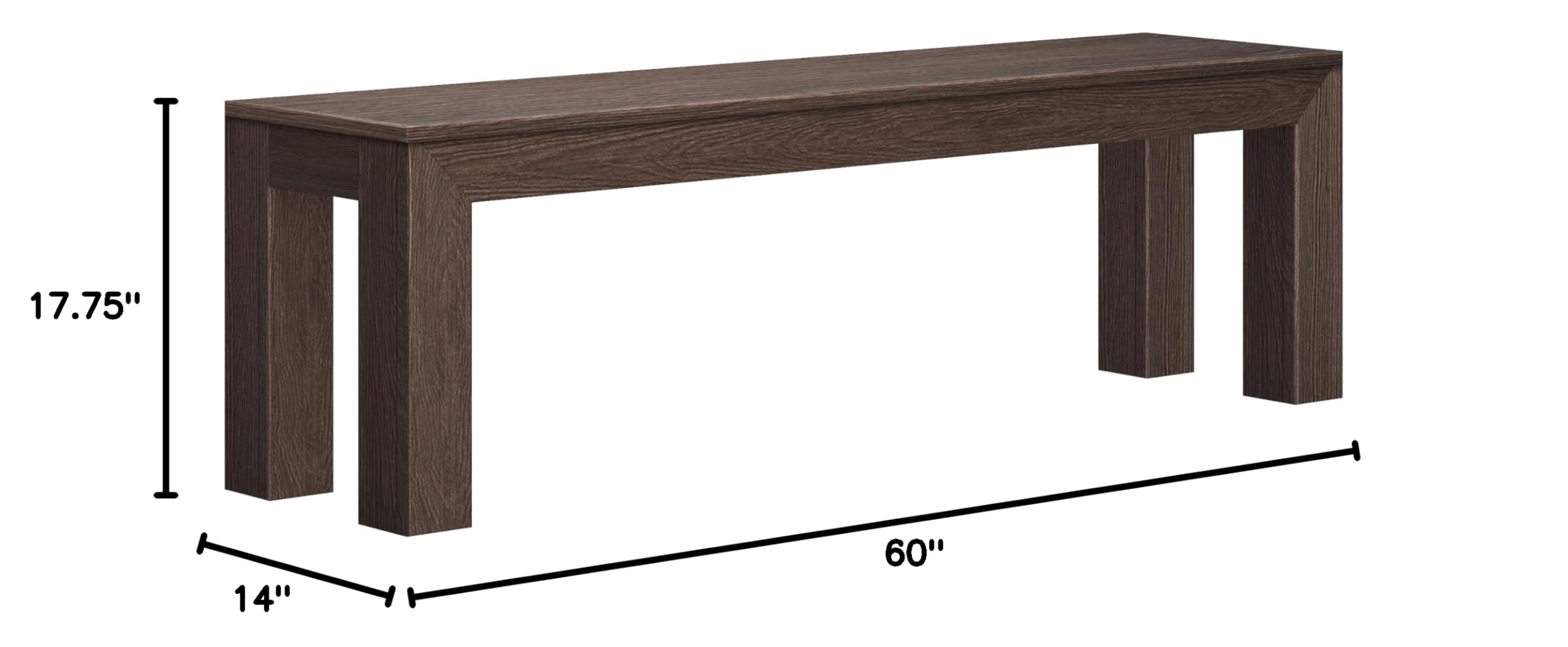 Plank+Beam Modern Dining Bench, 60 Inch, Walnut Wirebrush | Non-Toxic Finishes, Modern Design, Easy Assembly, Modern Style, Quick Setup, Solid Wood