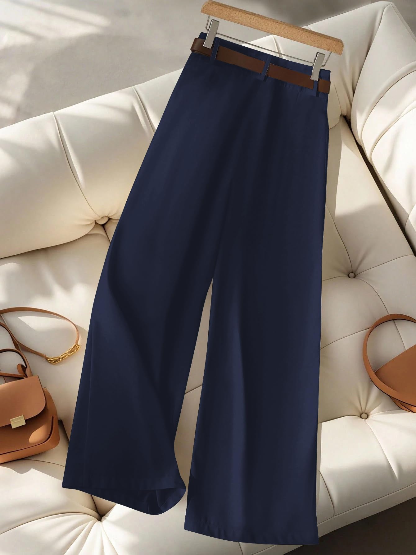 KERI PERRY Pantaloni coreani da donna, da ufficio, formali, neri, beige, dritti, in cotone e spandex, elasticizzati, a vita alta