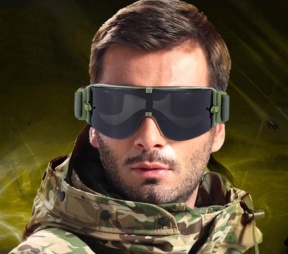 Lunettes tactiques de sécurité pour airsoft, anti-buée, anti-UV, avec 3 verres interchangeables pour sports de plein air, tir, chasse, paintball, équitation, cyclisme