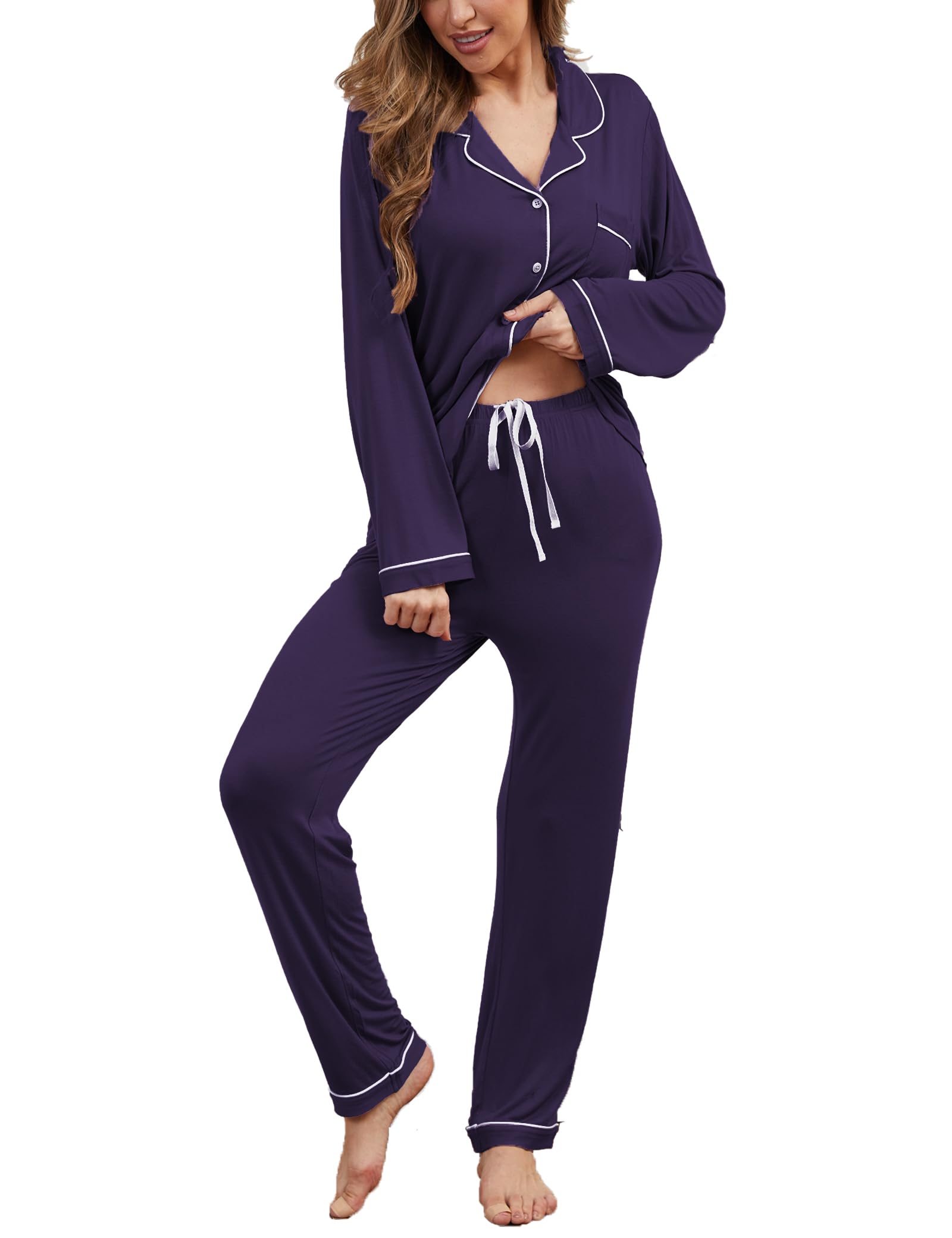 Button Up Pajamas for Women Long Sleeve Sleepwear Soft Loungewear Ladies Pjs Set XS-XXL