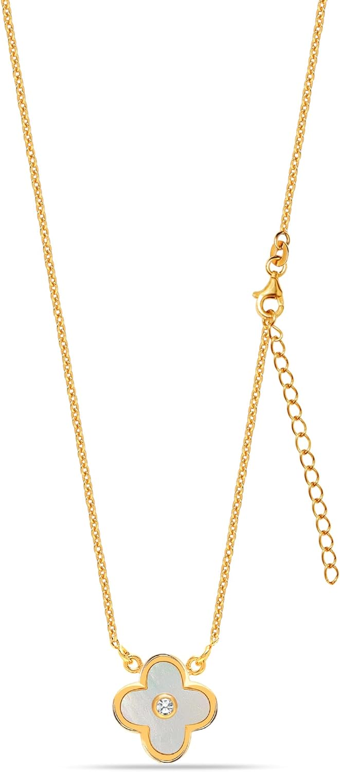 LeCalla Pendant Necklaces for Women | 925 Sterling Silver 14K Gold-Plated Antique Mother of Pearl, Heart & Clover Necklaces | Jewelry Gifts for Mother’s Day & Special Occasions - Image 2