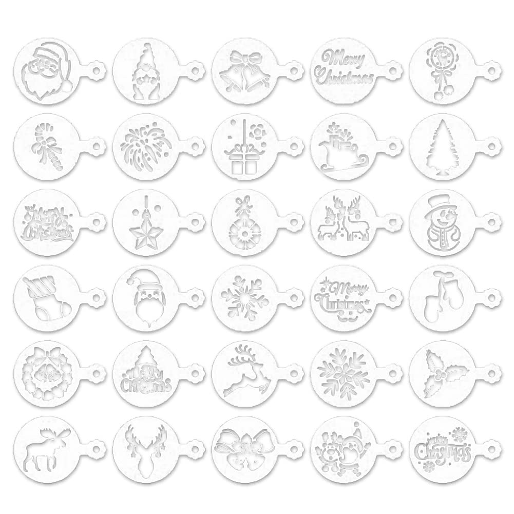 CTRLZS 30 Pieces Cookie Stencils Cake Templates Coffee Stencils Reusable Painting Cake Stencil Templates Embossing Moulds