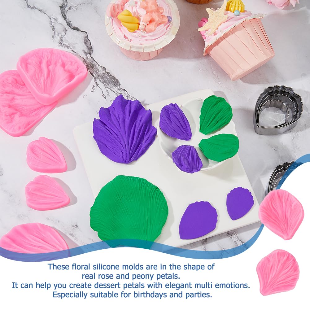 SUPERFINDINGS 1 Set Hibiskusblüten-Formen mit Edelstahl-Schneidrahmen zum Backen, Pfingstrosen-Ausstecher-Set und Adern für Zuckerpaste, Blumen-Backwerkzeug für Fondant, Schokolade