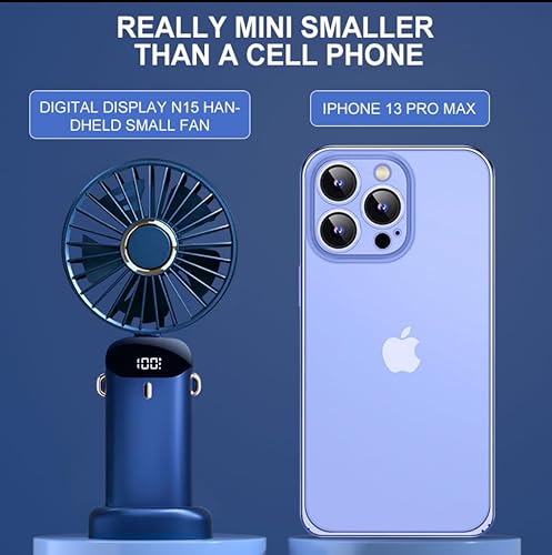 Miniatura 2 de Mini ventilador de mano con pantalla LED, mini dispositivo de refrigeración recargable USB con 5 velocidades, enfriador personal plegable para