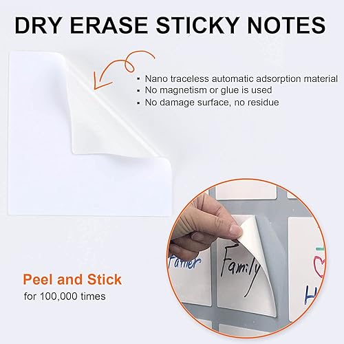 Miniatura 2 de Notas adhesivas de borrado en seco reutilizables, diseño de superficie de mármol, no magnéticas, sin pegamento, calcomanías para pizarra blanca para