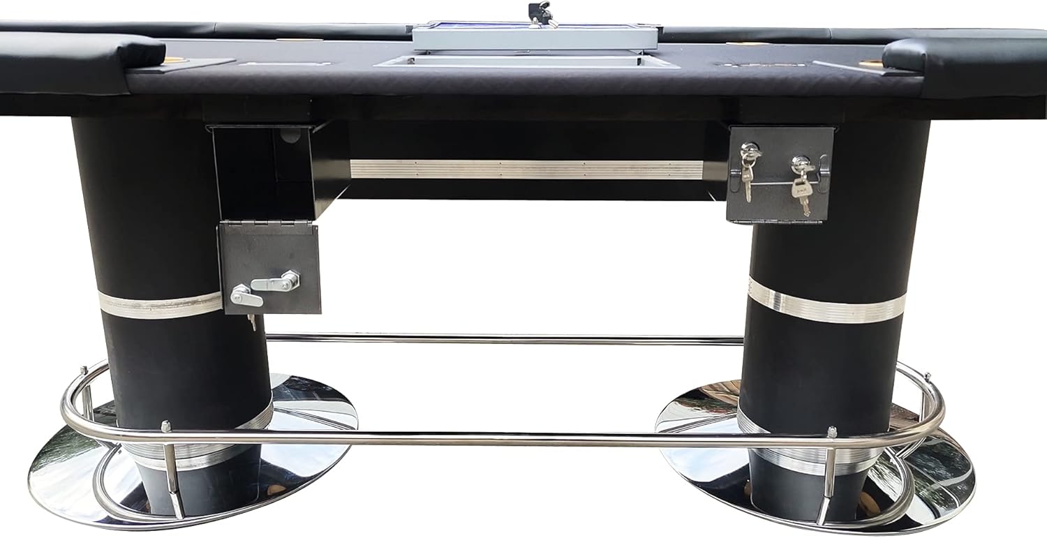 Poker Table for 10 Players Casino Texas Holdem Games 96 inches Oval Black Waterproof Felt with Racetrack, Cup Holders, Chip Tray, Drop Boxes