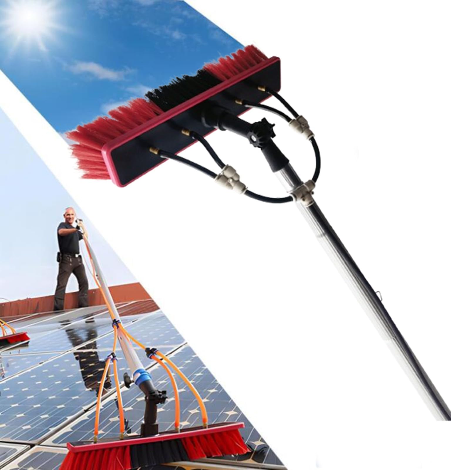 Wasserführende Teleskopstange, Reinigung von PV-Anlagen, 3–12 m wasserführende Teleskopstange mit Bürste, Teleskop-Waschbürste, Reinigung von Solarmodulen 11M,Silver 35cm