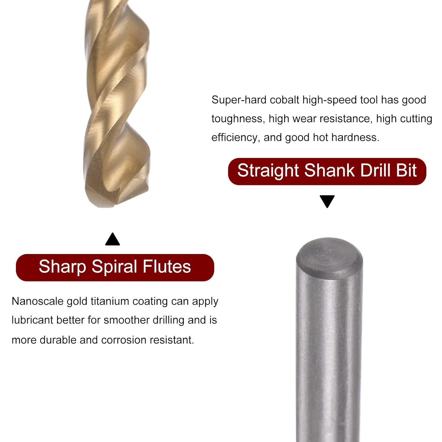 HARFINGTON Twist Drill Bit 8.3mm Titanium Coated (HSS-E) M42 High Speed Steel 8% Cobalt Straight Shank for Stainless Steel Aluminum Alloy Metal