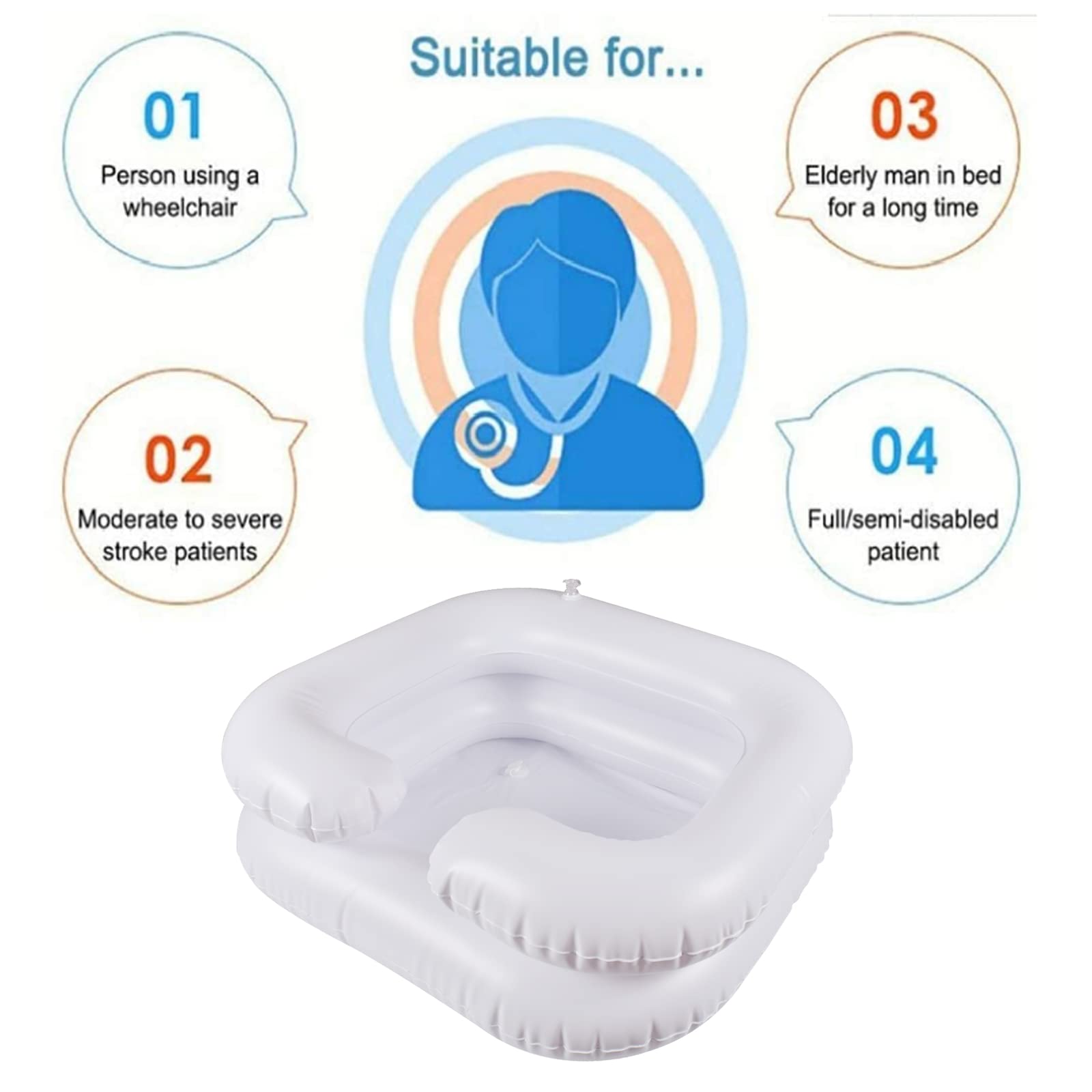 Funmo lavatesta gonfiabile per anziani, incinte, feriti, disabili, Bacino portatile,Lavandino, Lavabo Mobile con Tubo Di Scarico e cuscino