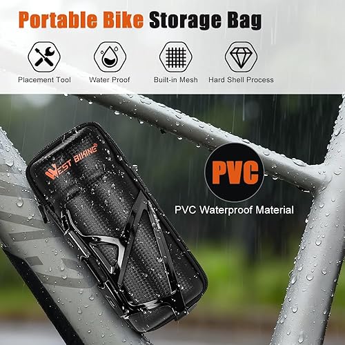 Miniatura 5 de Soporte para botella de agua para bicicleta con bolsa de almacenamiento, jaula ligera y duradera, kits de reparación de bicicletas portátiles, bolsa