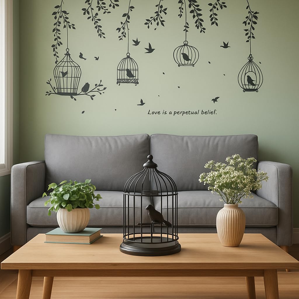 Birds Cage Design Vinyl Self Adhesive Home Décor Wall Sticker (Pack of 1, Black)-image-36