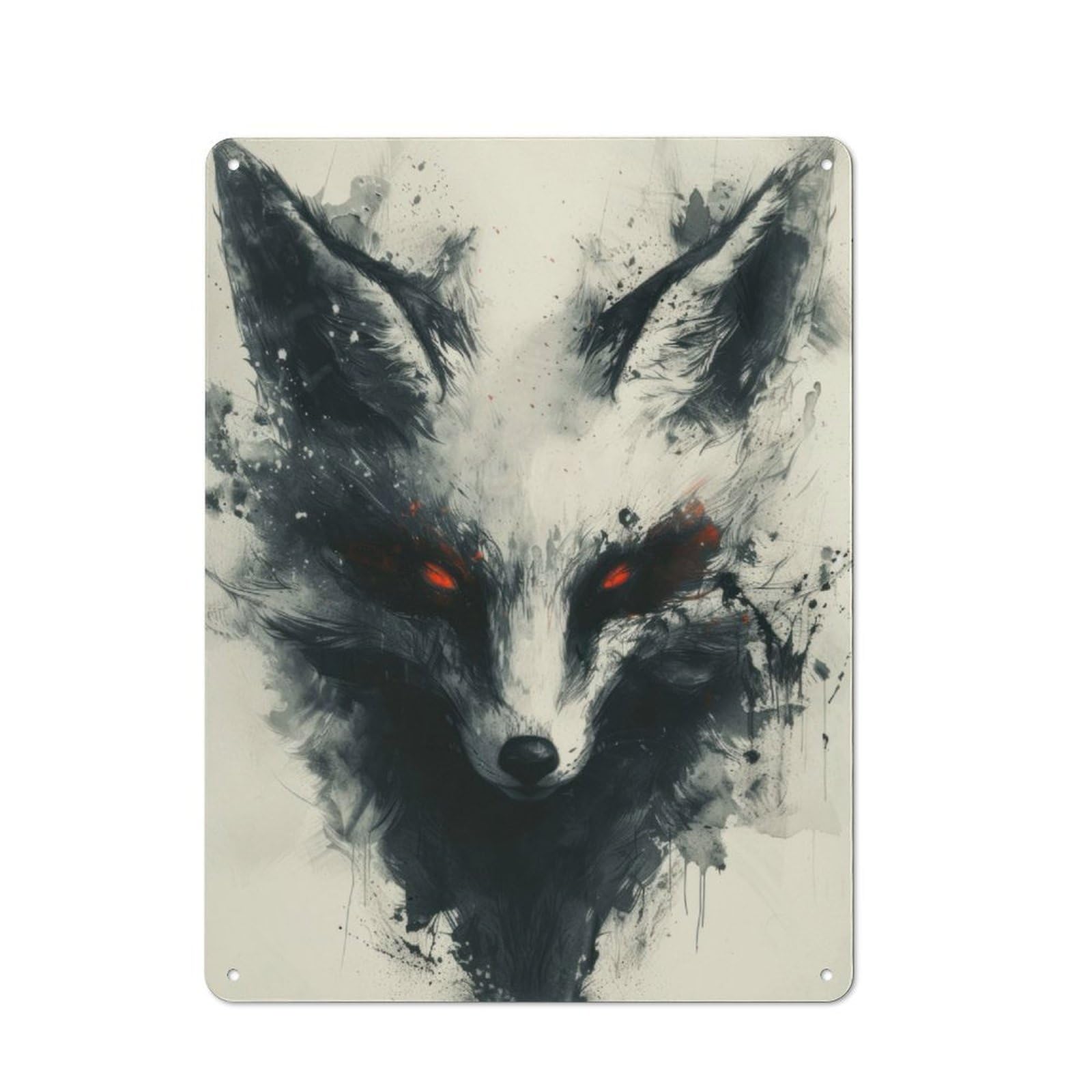 Junmoney Black Kitsune Fox Painting Metal Wall Sign 40X30cm, Retro Decor For Pub Or Café, For Vintage Wall Decor Fans, For Garage And Workshop Walls