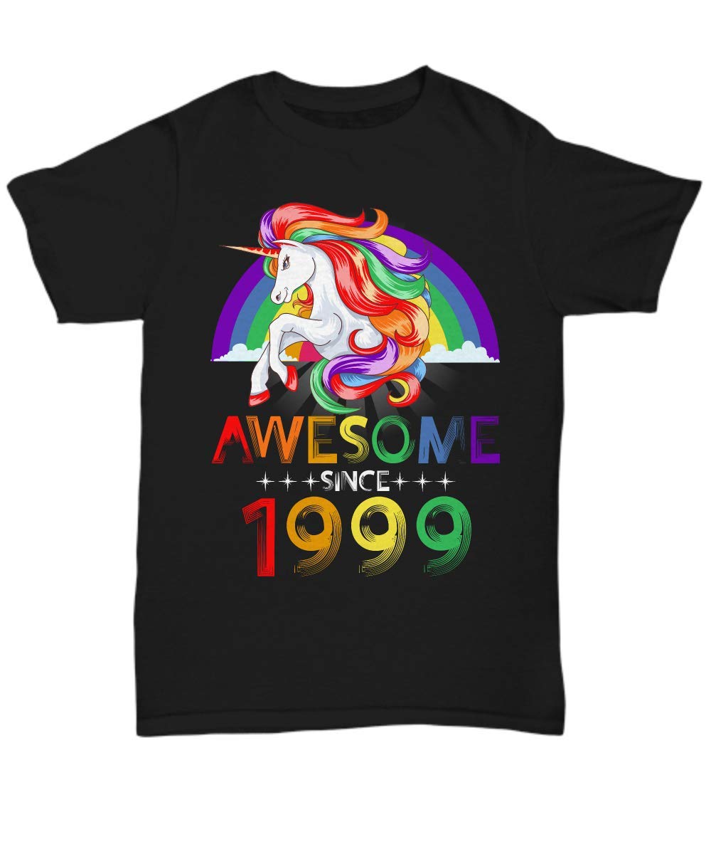 Unicorn Rainbow Awesome Since 1999 Tshirt - Black Unisex Tee Gift P2