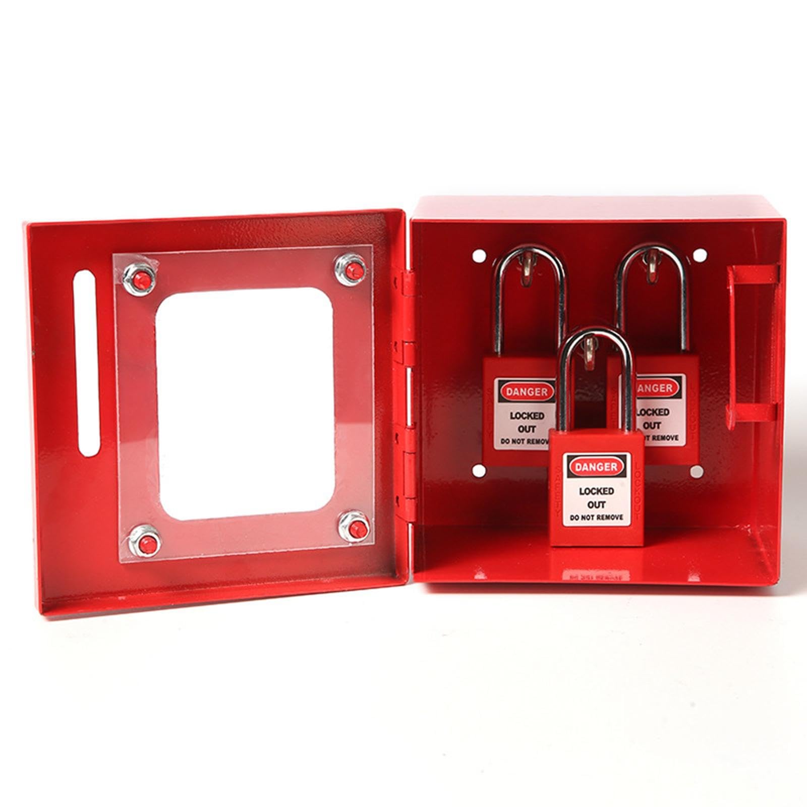 Caja de Bloqueo Duradera Caja Portátil para Candados Colectivas Montaje en Pared con Cierre Seguro Y Panel Visible Adecuada para Indus, Rojo