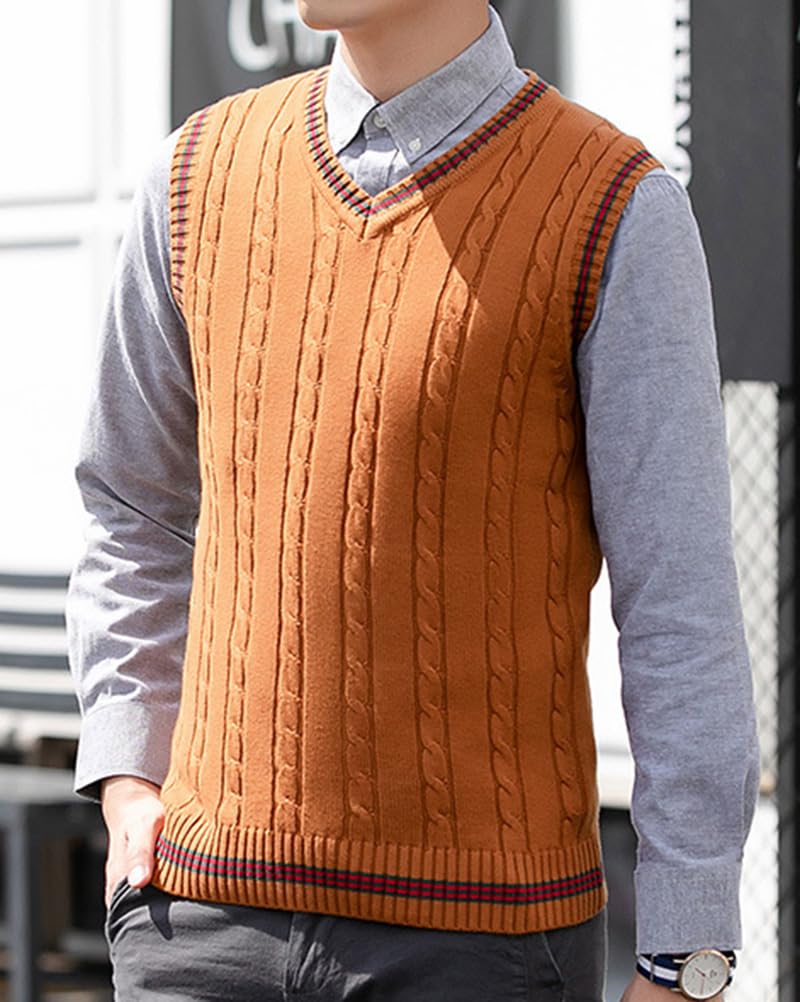 Homme Pulls Tricoté sans Manche Gilets Col en V Chaud Gilet Hiver Chandail Doublure Polaire Épais Pull Gilets Débardeurs en Laine Pullover