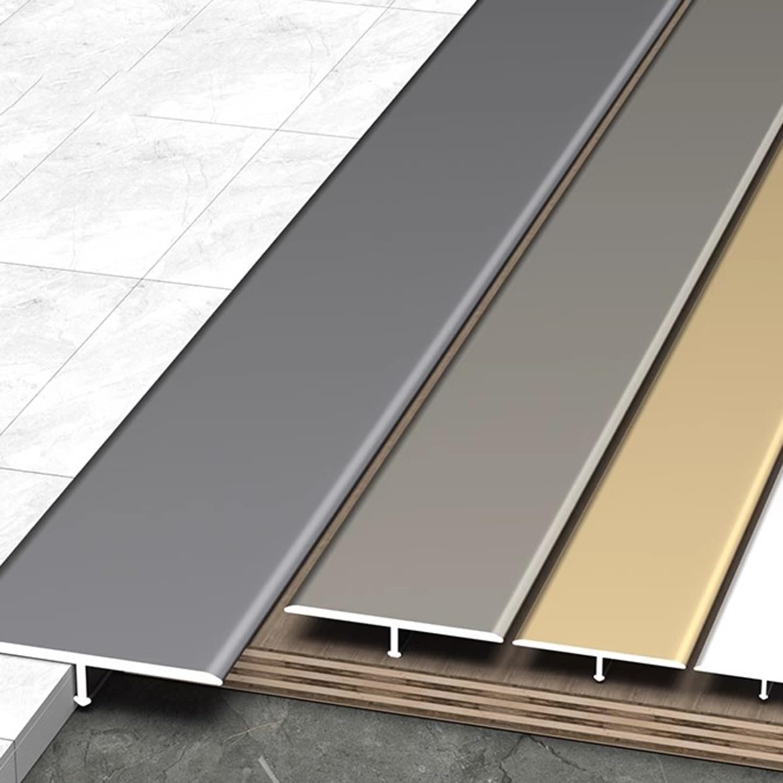 Perfil de transición de aluminio, protección de borde en T para transiciones de madera a azulejos, tira de transición de suelo de 90 cm, 3 piezas