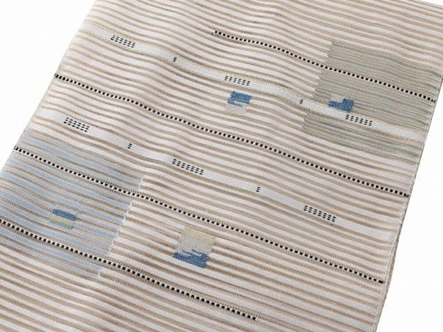 夏用 お仕立て上がり 名古屋帯 八寸 絽 つづれ お太鼓柄 ベージュ ro-317-48