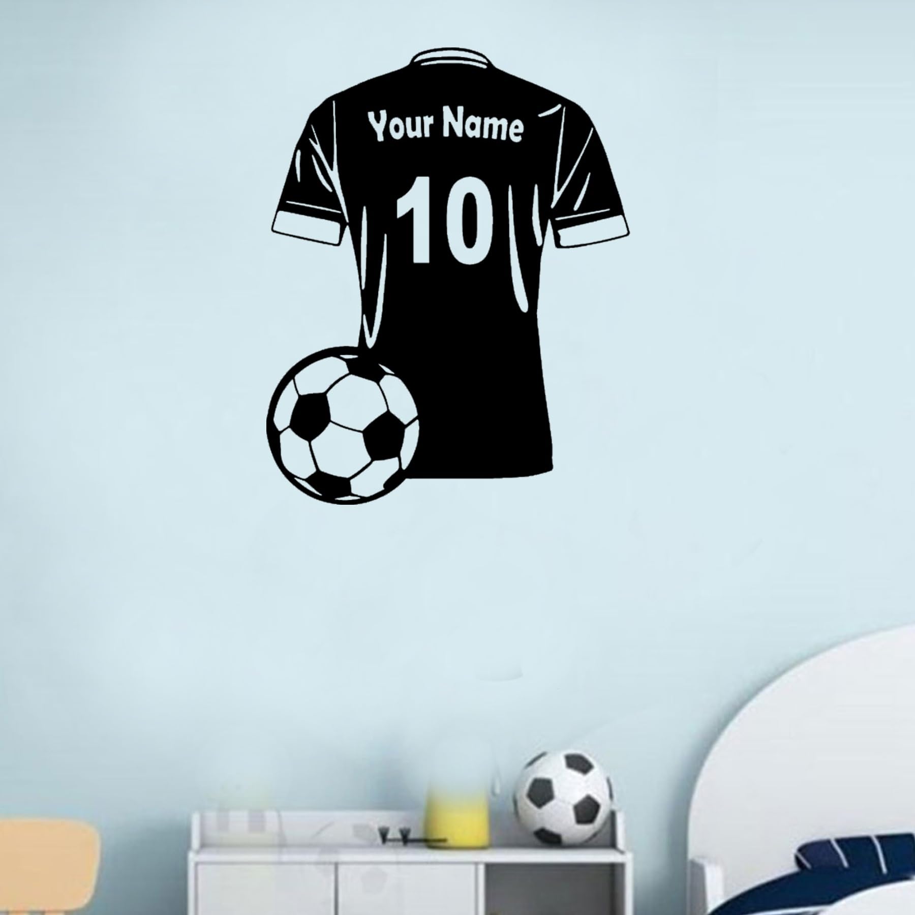 Personalized Boys Name & Number Football Shirt Wall Sticker Home Decor Teens Bedroom Decals Custom Soccer Team Player Name(L)